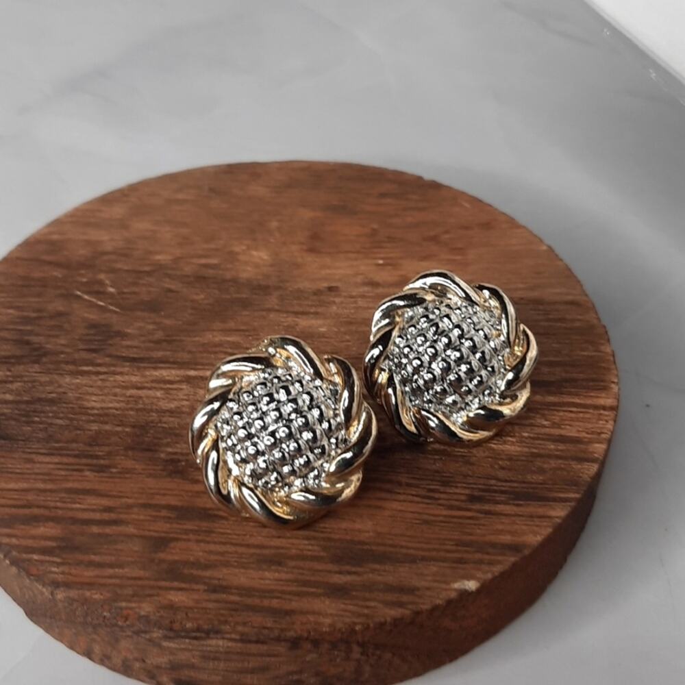 Silver & Gold Tone Button Earrings